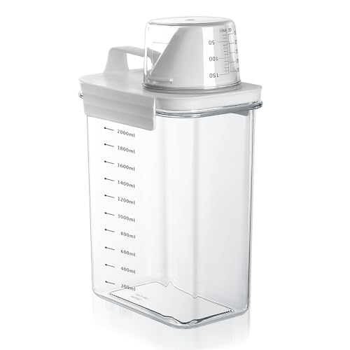 JJWUYUE Airtight Detergent Dispenser with Measuring Cup, Detergent Washing Powder Storage Box, Laundry Powder Box, Storage Container for Detergent, Food Container, 2300 ml, CYKJ-2302-2