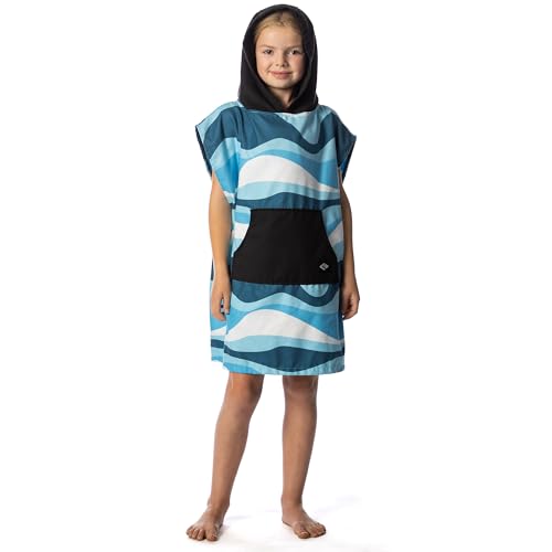 Image of Flow Changing Poncho for Kids - Microfiber Hooded Swim Towel Poncho for Boys & Girls, Perfect for Beach, Pool, or Swim - Quick Dry, Absorbent, Light Weight, and Easy to Pack (Bluewave, Small)