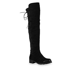 stiefelparadies Basic Damen Overknees Schleifen Stiefel Samt Flach Langschaftstiefel Overknee Boots Schuhe 126352 Schwarz Schleifen Camiri 37 Flandell
