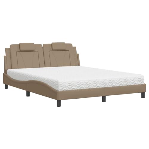vidaXL Bett, Polsterbett Viana mit Matratze, Bettgestell Bettrahmen mit Lattenrost, Doppelbett Schlafzimmerbett, Cappuccino-Braun 160x200cm Kunstleder vidaXL Bett, Polsterbett Viana mit Matratze, Bettgestell Bettrahmen mit Lattenrost, Doppelbett Schlafzimmerbett, Cappuccino-Braun 160x200cm Kunstleder