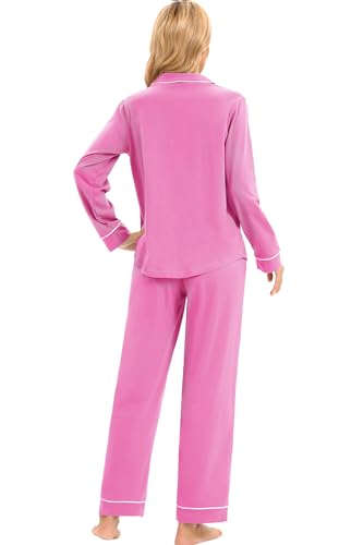 Image of LUBOT 100% Cotton Pajamas for Women Pajama Set Soft 2 Piece Sleepwear PJ Set Long Sleeve Knit Button Cozy Loungewear XS-XXL