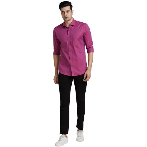 Image of Park Avenue Men's Solid Pattern Slim Fit Pure Cotton Full Sleeve Cut Away Collar Casual Shirt
