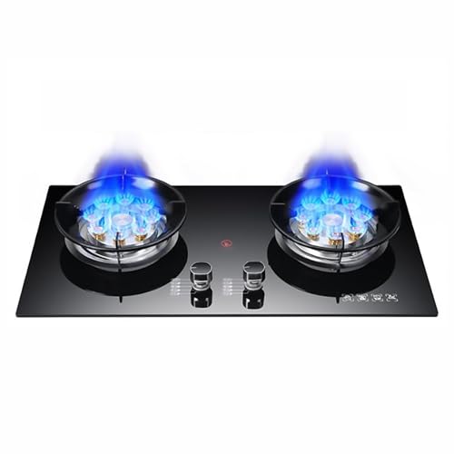 Cocina de gas doble, estufa de vidrio templado con encendido por pulso, cubierta de cobre extraíble, estante antideslizante para una fácil instalación, ideal para la cocina del hogar