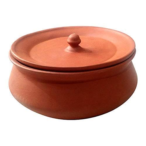 Keshika Terracotta Clay Pot with Lid for Cooking On Gas, Pot Bowl | Mitti Handi, 500 ml, Earthenware, Brown (500 ML)-image-4