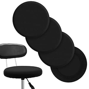 Tatuo Round Bar Stool Seat Covers Washable Stool Cushion Slipcover Elastic Bar Chair Covers for 14-17 Inch Chair (Black,4 Pieces)