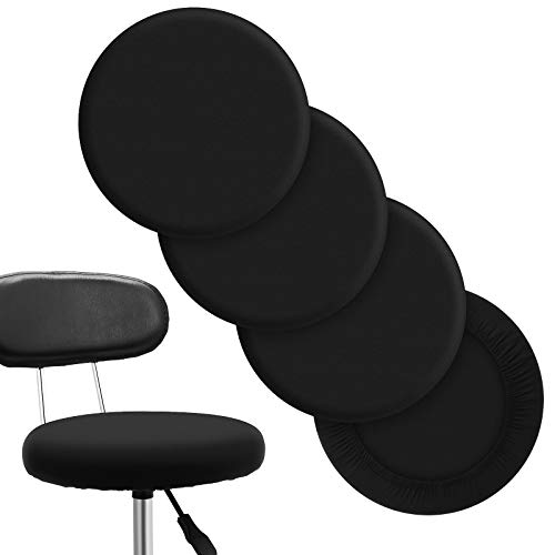 Tatuo Round Bar Stool Seat Covers Washable Stool Cushion Slipcover Elastic Bar Chair Covers for 14-17 Inch Chair (Black,4 Pieces)