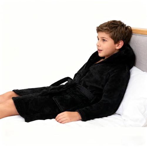 Image of Kids Bathrobe Hooded Plush Fleece Robe for Girls Boys
