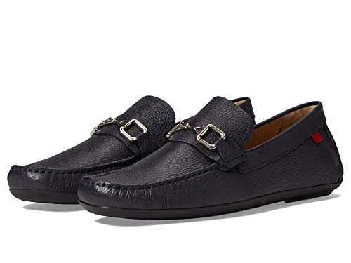 Image of Marc Joseph New York Park Avenue Dress Loafers for Men - Leather Construction - Moc Toe Silhouette - Slip-on Style Navy Grainy 10.5 M