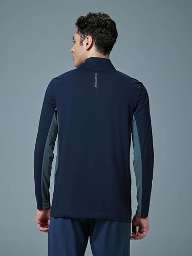 Image of TECHNOSPORT Men Polyester Slim Fit Colorblock Zipper Neck Full Sleeve Cotflex Polo T-Shirt With Quick Dry, Spf50+ For Gym, Sports And Regular Use