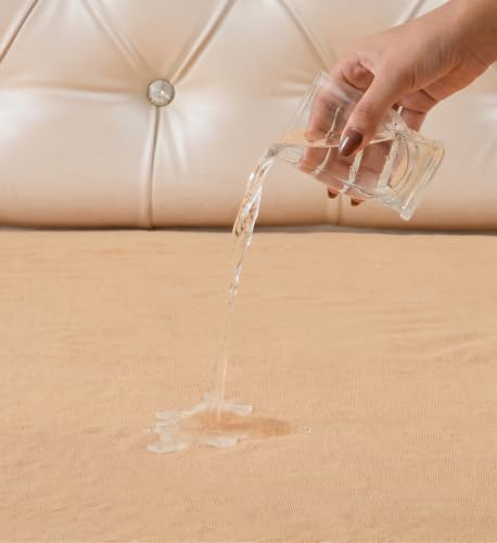 Image of 100% Waterproof Premium Cotton Feel Mattress Protector King Size 78x72 Inches | Breathable and Hypoallergenic Ultra Soft Fitted Bed Protector Cover (Beige)