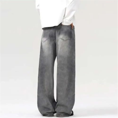 Men High Waisted Wide Leg Jeans Washed Loose Fit Straight Casual Solid Color Street Denim Pants3