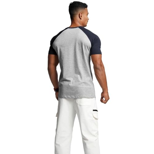Image of Men's Cotton Short Sleeve Raglan Crew Neck Gym Workout Athletic Tee | Breathable raglan crew neck tee with mild elasticity, suitable for workout, fitness exercise and daily casual wearing