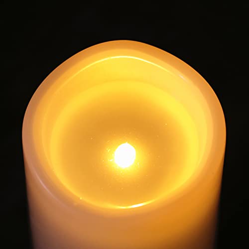 Image of 10 inchx4 inch Outdoor Waterproof Flameless Candles, Battery Operated Flickering LED Candles with Timers, Larger Rainproof Flamless Pillar Candles,Long Lasting, Ivory White, Set of 2
