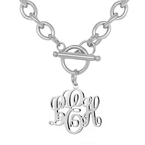 Personalize Toggle Monogram Initial Necklace 925 Sterling Silver Custom Chunky Chain Letter Jewelry