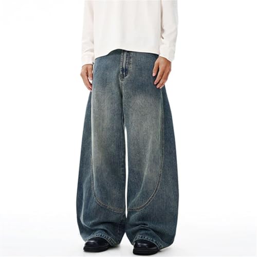 Men's Casual Denim Jeans, Patchwork Design, Solid Color, Wide Leg, Trendy Casual Fit3