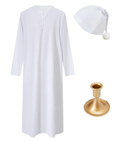 PROMOTED TO BIG SISTER 3Pcs Men's Halloween Christmas Pajama Set Includes Men's Nightshirt Night Sleeping Cap Candle Holder