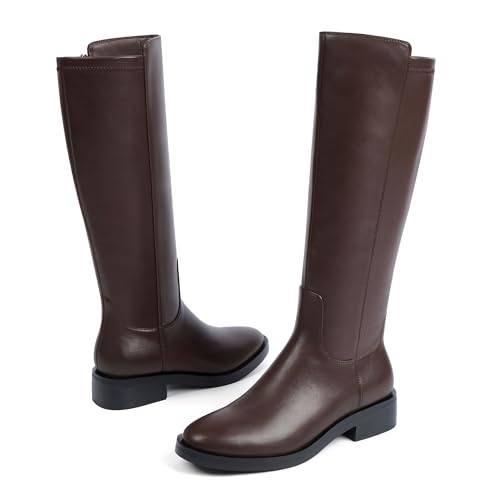 Image of Modatope Knee High Boots Women Round Toe Chunky Heel Fall Boots | Womens Low Flat Heel Long Boots with Side Zipper, Fashion Riding Boots Fall Winter