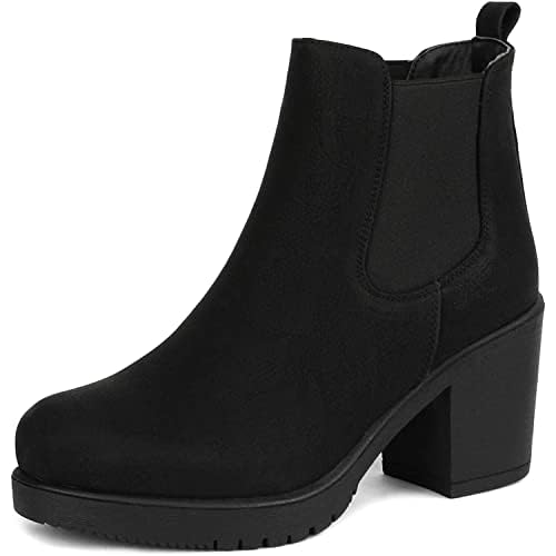 DREAM PAIRS Women’s High Chunky Heel Chelsea Ankle Boots Slip On Elastic Fall Heeld Booties Shoes
