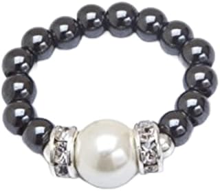 MAGNEHEALTH Black Magnetic Hematite Stretch Ring w/Large White Magnet Bead - Absorbs Negative Energy, Wellness & Balance Jewelry, Unisex Ring, Gift for Men and Women, Stretch Comfort Fit