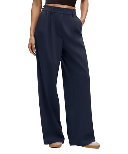 LASLULU Womens Yoga Dress Pants Wide Leg Casual Stretch Office Teacher Travel Track Trousers Pull on Comfortable Business Casual Stretchy Work Pants Slacks for Women (Navy, Medium)
