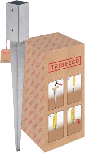 TRIBECCO Soporte para postes de madera, 61 x 61 mm, longitud 650 mm, galvanizado en caliente, manguito de impacto para postes de madera cuadrada, anclaje de acero, anclaje de suelo