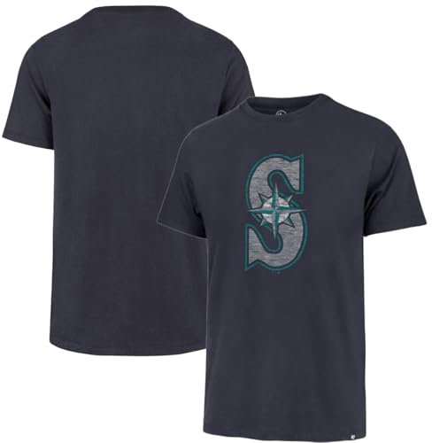 47 Brand MLB Mens Team Color Distressed Imprint Primary Logo Short Sleeve Baseball T-Shirt - Seattle Mariners - Navy - Medium