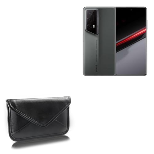 BoxWave Case Compatible with Honor Magic V2 RSR Porsche Design - Elite Leather Messenger Pouch, Synthetic Leather Cover Case Envelope Design - Jet Black