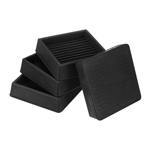 Image of M METERXITY 4-Pack Furniture Coasters Cups, 2 inch Square Rubber Anti Slide Floor Protector Pads for Sofa Chair /Piano Stopper, Furniture Caster Leg Non Slip Feet Cups [Black]