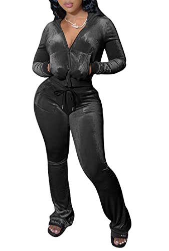 Yeshire Women's 2 Piece Outfits Velvet Sweatsuits Zip-up Hoodie Jacket