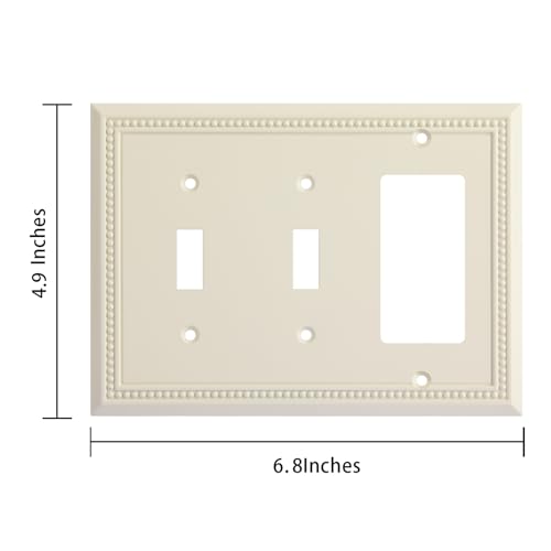 Image of Henne Bery Sunken Pearls Heavy Duty Decorative Wall Plate Switch Plate Outlet Cover (Double Toggle /Single Decorator, Light Almond)