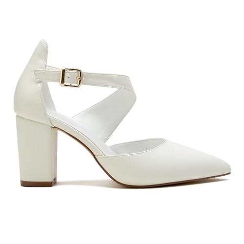 Block Heel Wedding Shoes for Bride Closed Toe Bridal Shoes Ankle Strap Wedding Chunky Heels4