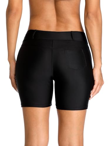 ATTRACO Women's Swimwear Shorts with Pockets and Tummy Control