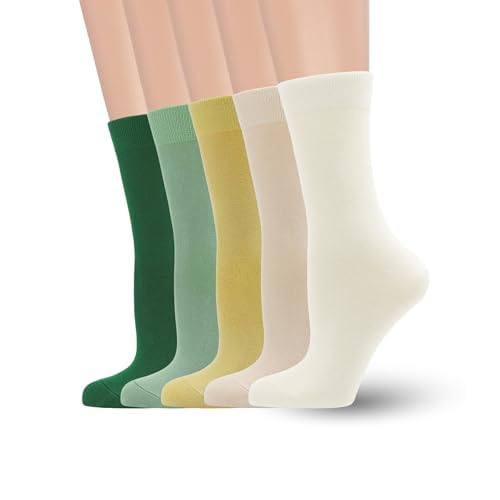 Women's Soft Thin Viscose Bamboo Crew Socks, Fit Stretchy Casual, Business, Dress Calf Sock 5 Pairs Small Assorted4