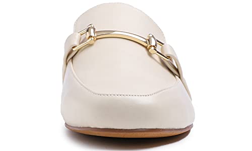 Feversole Women's Fashion Trim Deco Loafer Slippers Beige Plain Pu Size 8.5 M Us #TOP4