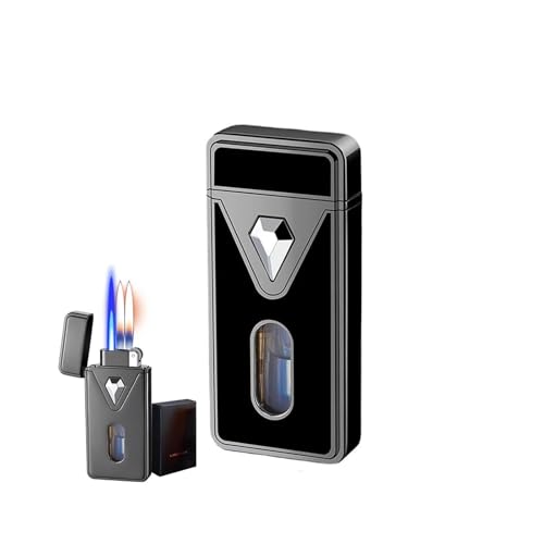 Mechero de butano de triple antorcha, resistente al viento, llama suave/llama de chorro conmutable, recargable, ventana de combustible visible, adecuado para camping, senderismo (negro 1)