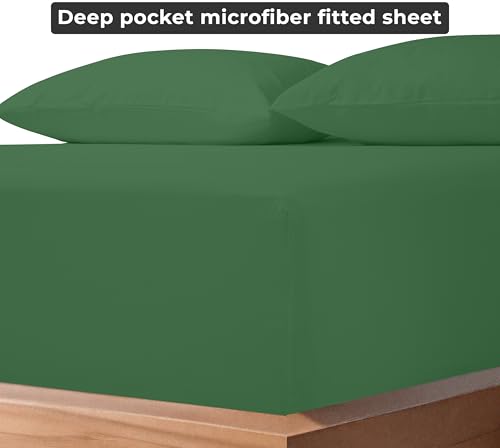 Image of Royale Linens Fitted Sheet Full - Ultra Soft 1800 Brushed Microfiber - Hotel Luxury Bottom Sheets - Wrinkle Free & Fade Resistant - Deep Pocket Fitted Sheet Only (Full, Hunter Green)