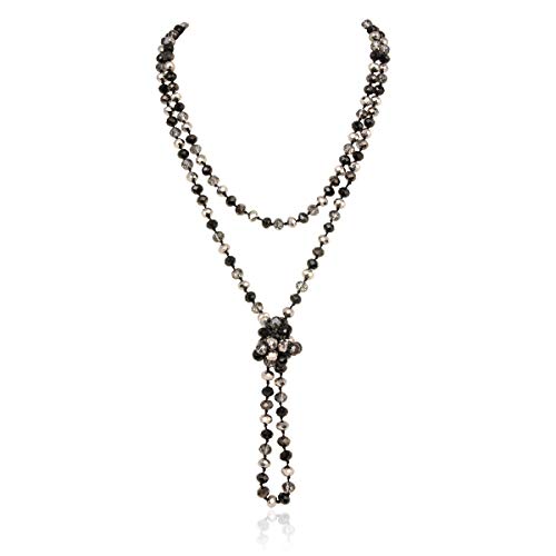 Hand Knotted Beads Endless Long Statement Necklace - Handmade Versatile Beaded Strand Lariat Multi Layer Infinity Wrap 60