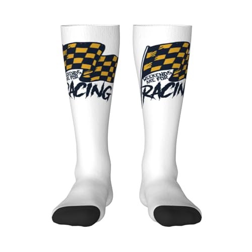 Haebfsl Women'S Knee High Socks Drag Racing Weekends Are For Racing Athletic Thin High Stocking Sport Casual Tube Socks