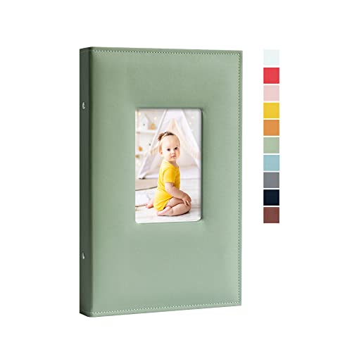 Image of YK Artwood Photo Album 4x6 300 Photos Premium Leather Cover Photo Books Slip-in Picture Albums Wedding Family Anniversary Kid Pet (Green)