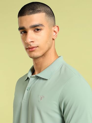 Image of TECHNOSPORT Men's Solid Slim Fit Polo Collar T-Shirt MATPIQ Half Sleeve Button Polyester for Gym Running Workout UPF50+ Anti Odour