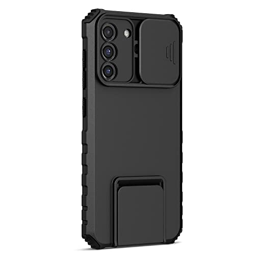 Image of ShieldTech Back Cover Case for Samsung Galaxy S21 FE 5G | Sliding Camera Shield | Stereoscopic Stand | Shockproof 360 Protection | PC + TPU Hybrid Mobile Case Cover for Samsung Galaxy S21 FE | Black