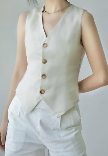 Women's V-Neck Formal Suit Vest Single Breasted Slim Fit Casual Sleeveless Waistcoat2