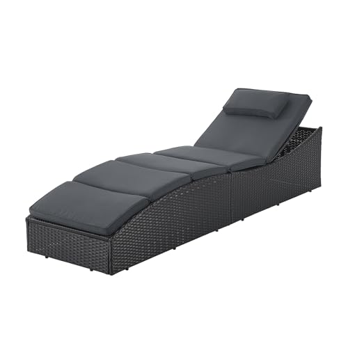 Juskys Chaise Longue de Jardin Lamia Pliante, en polyrotin, avec Support, appuie-tête réglable, Charge maximale de 160 kg - Chaise Longue extérieure de...