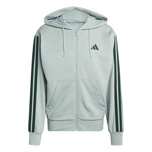 adidas Uomo Essential Three Stripes French Terry Fullzip Hoodie, Wonder Sage/Collegiate Green, L