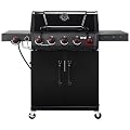 Feasto 5 Burner Propane Gas Grill with Side Burner & Sear Burner, Porcelain-Enameled Main Body and Lid, Propane BBQ Grill with Warming Rack & Storage Cabinet for Outdoor, Patio, Backyard