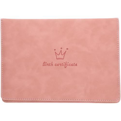 TEHAUX Pink Leather Birth Certificate Protector Sleeve – Baby Birth Certificate Cover with Cute Crown Design, Waterproof and Sturdy, Ideal for Newborns and Infants, Easy to Carry and Store