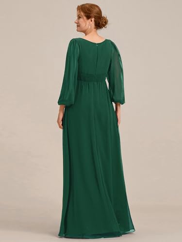 Ever-Pretty Women's Elegant A Line Pleat Floor Length Flowy Chiffon Long Sleeves Mother of The Bride Dress 0106B-PH2