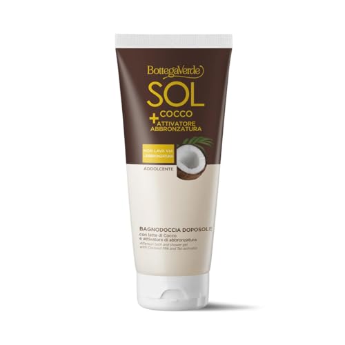 Bottega Verde - SOL Cocco + Attivatore di abbronzatura, Bagnodoccia doposole, addolcente, 200 ml, con Latte di Cocco e attivatore di abbronzatura, non lava via l'abbronzatura