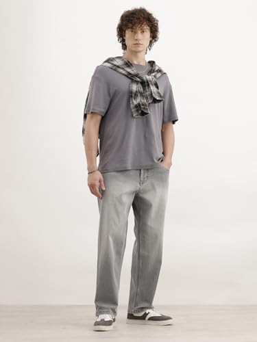 Image of WROGN Men's Cotton Jeans | Mid Rise | Loose Fit