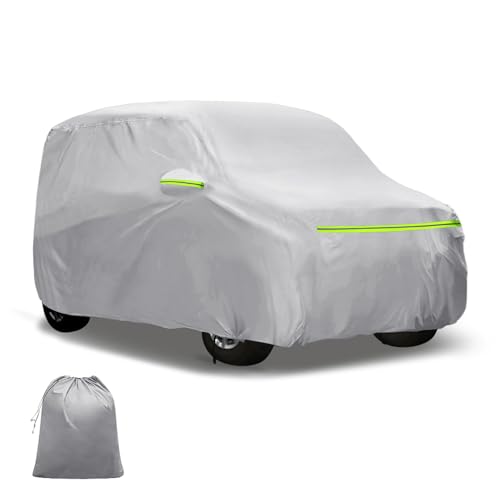 FUELHOOD スズキ エブリイワゴン用 車ボディカバー 自動車カバー 防水生地&5層構造 軽量・女性でも楽々 裏起毛 塗装面保護 運転席ジッパー付き/ドア開閉可能/忘れ物をしても安心 耐強風 防風ロープ/収納袋付き 日焼け/梅雨対策 車中泊 仮眠 暑さ対策 UVカット シルバー 内装パーツ アクセサリー
